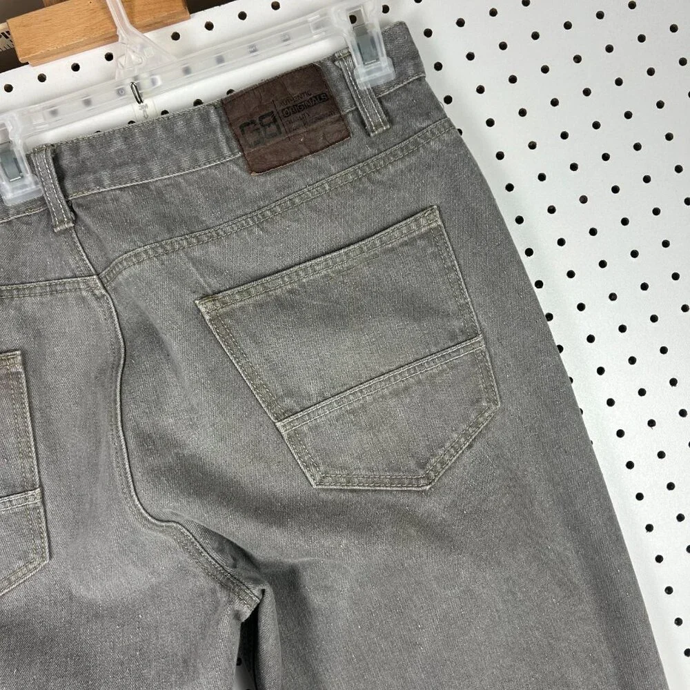 Godbody‎ Baggy 90s Jeans 40x30 Hip Hop Gray Stitched Wide Leg Streetwear Patch